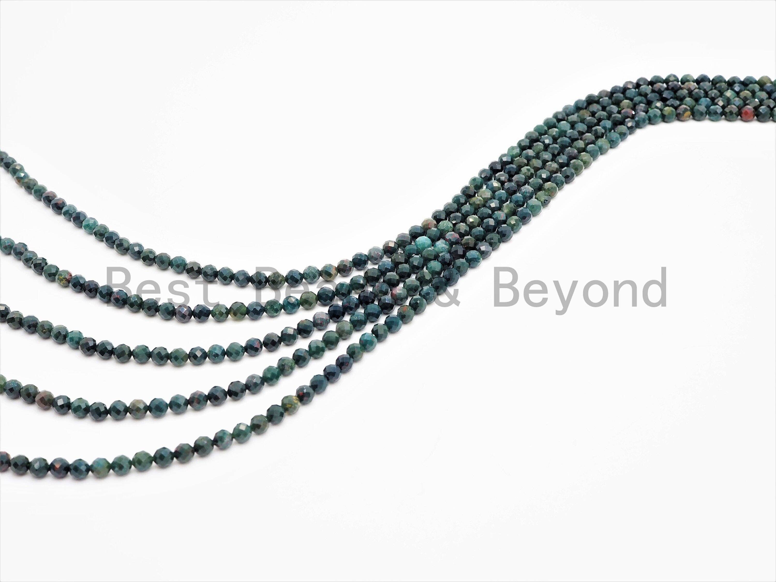 High Quality Natural Faceted Round Blood Stone beads, 3mm/4mm/5mm Natural Gemstone beads,Green Natural BloodStone, 15.5inch strand, SKU#U364