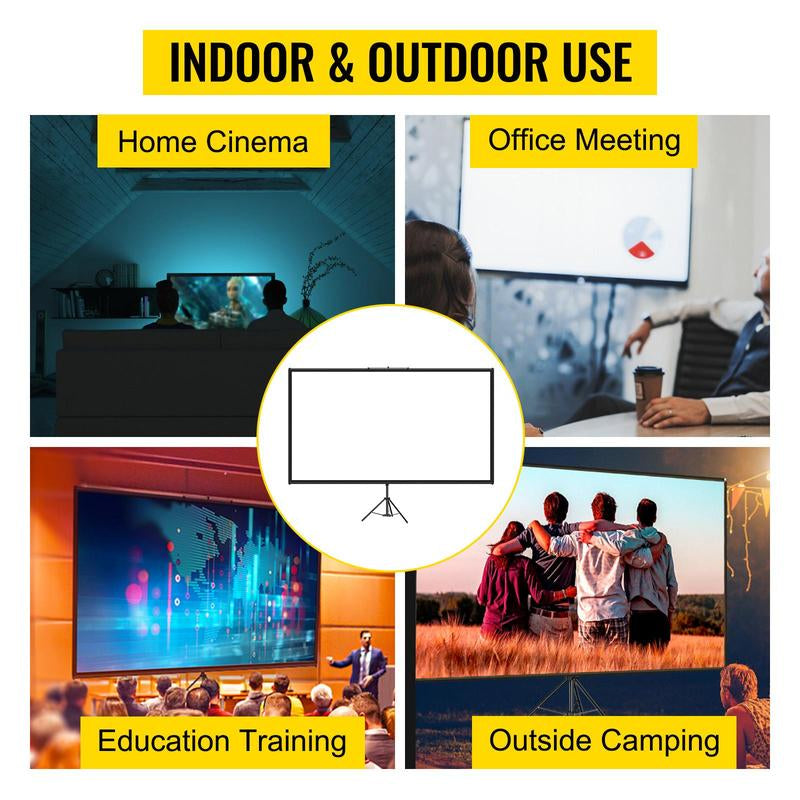 VEVOR Tripod Projector Screen with Stand 100Inch 16:9 4K HD Projection Screen Stand Wrinkle-Free Height Adjustable Portable Screen for Projector Indoor & Outdoor for Movie, , Home Cinema, Gaming, Office