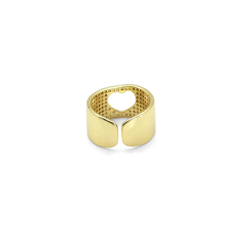 Gold Clear CZ Hollow Out Heart Adjustable Ring, Sku#Y790