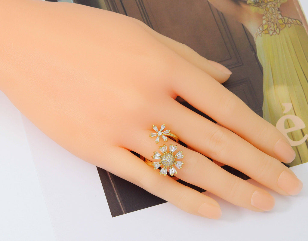 CZ Daisy Sunflower Adjustable Ring, Sku#LD286