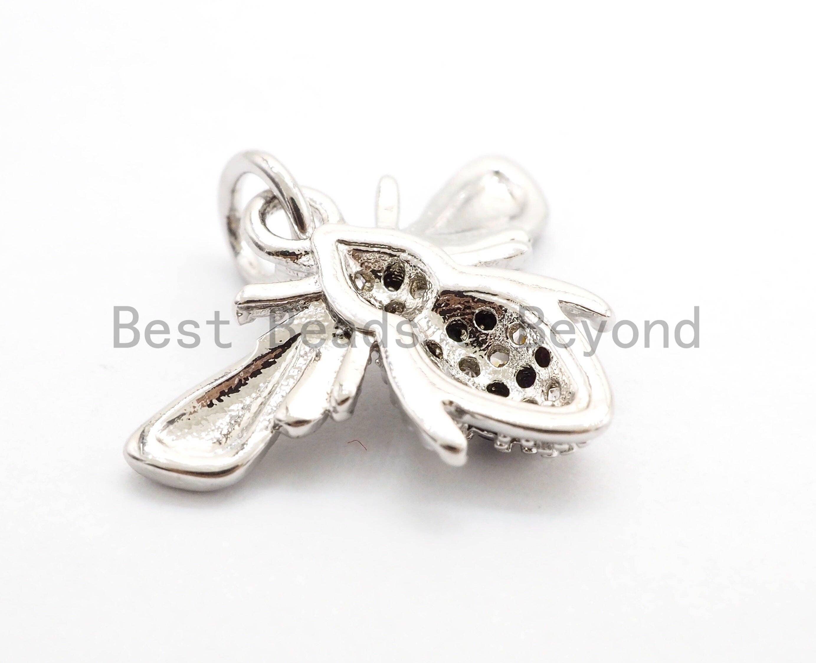 CZ Micro Pave Bee Insect Charm Pendant, Cubic Zirconia Paved Charm, Necklace Bracelet Charm Pendant,18x13mm,sku#Y151