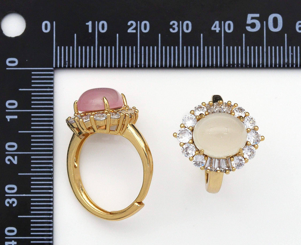 CZ Colorful Oval Jade Adjustable Ring, Sku#LX53