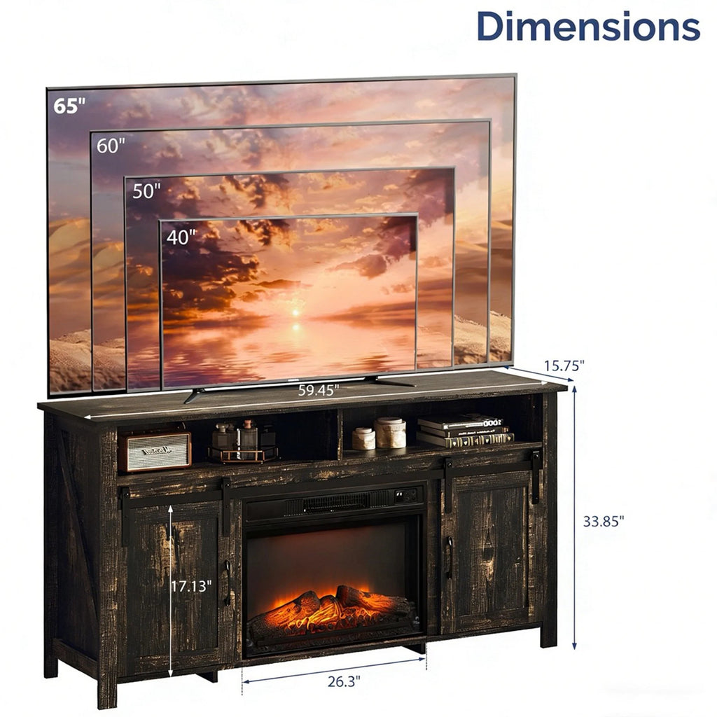 Fireplace TV Stand for 65 Inch TV, TV Console with 23''Electric Fireplace, Console Entertainment Center Television Table for Living Room or Bedroom, Black
