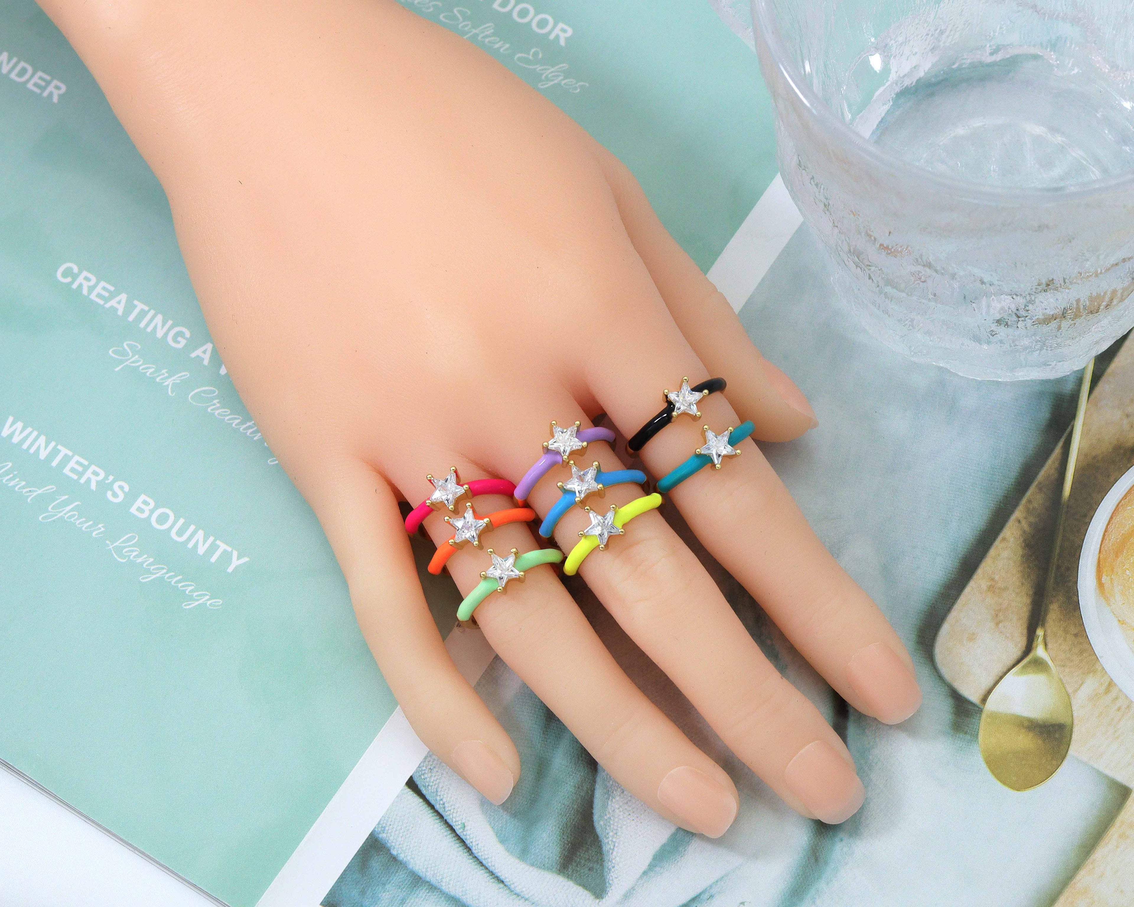 CZ Enamel Star Adjustable Ring, Sku#X296