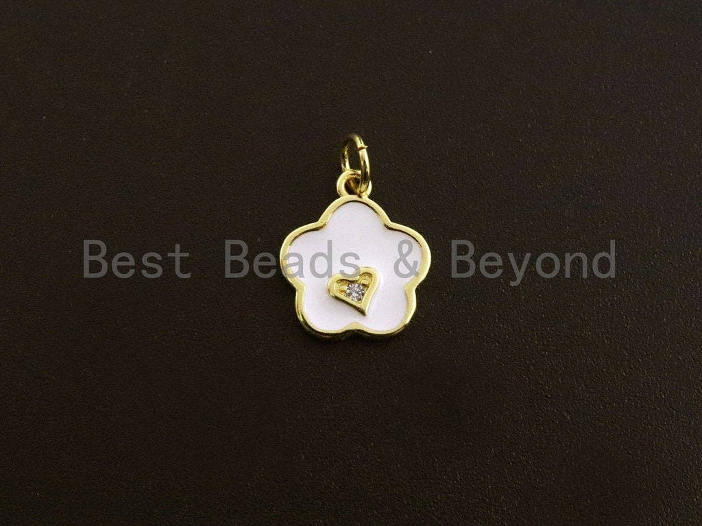 Enamel Colorful Heart On Folower Pendant,CZ Micro Pave Oil Drop pendant,Enamel pendant,Enamel Jewelry,12x14mm,sku#Z651
