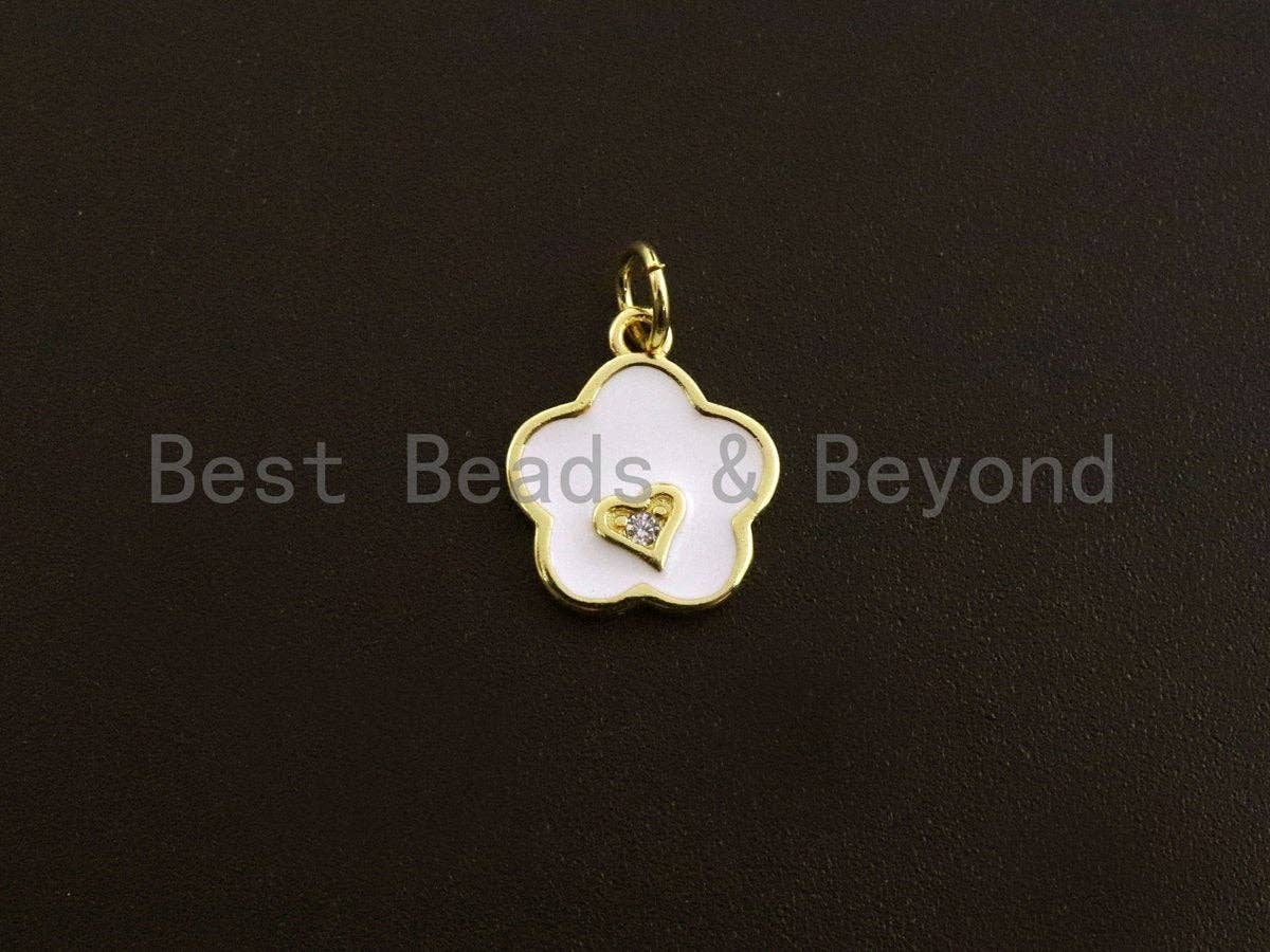 Enamel Colorful Heart On Folower Pendant,CZ Micro Pave Oil Drop pendant,Enamel pendant,Enamel Jewelry,12x14mm,sku#Z651