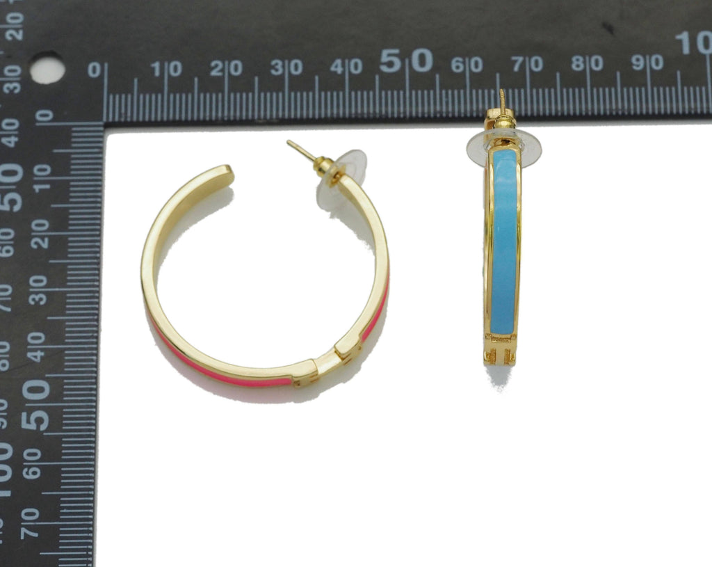 Colorful Enamel Gold Hoop Enamel Earrings, Sku#LX155
