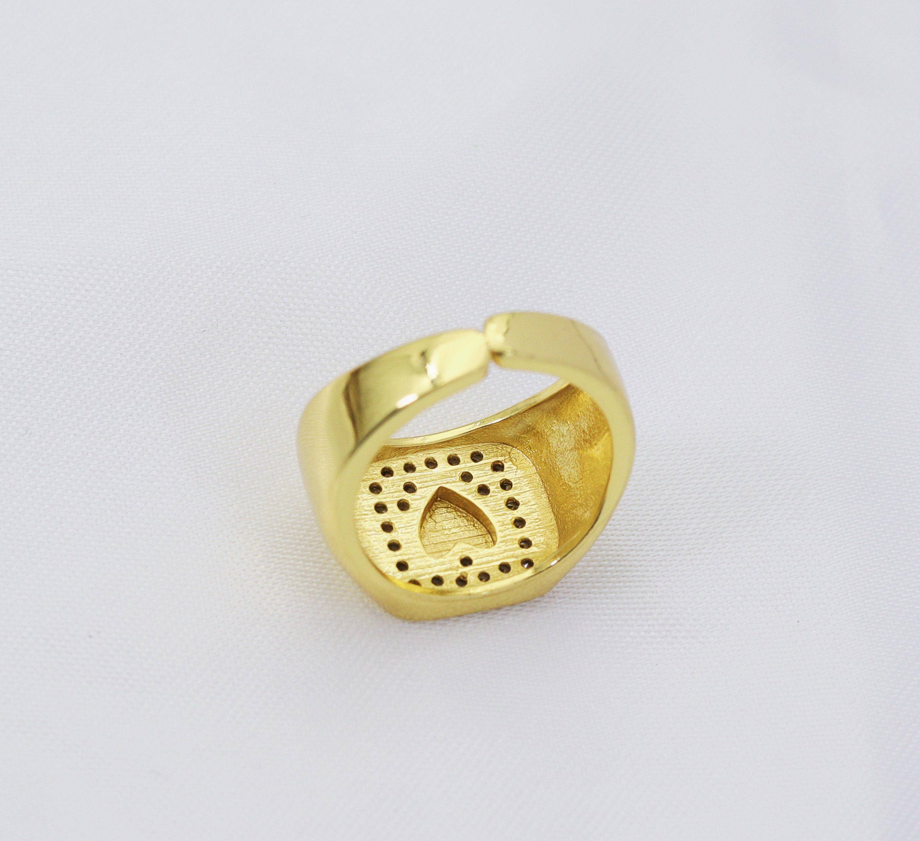 CZ Heart On Square Adjustable Ring, Sku#JL105