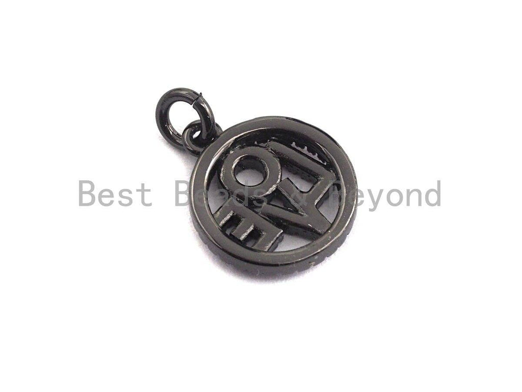 CZ Micro Pave LOVE Round Pendant with bail, Cubic Zirconia Blue Fuchsia Black Green Love Pave Pendant,13x15mm, sku#X105