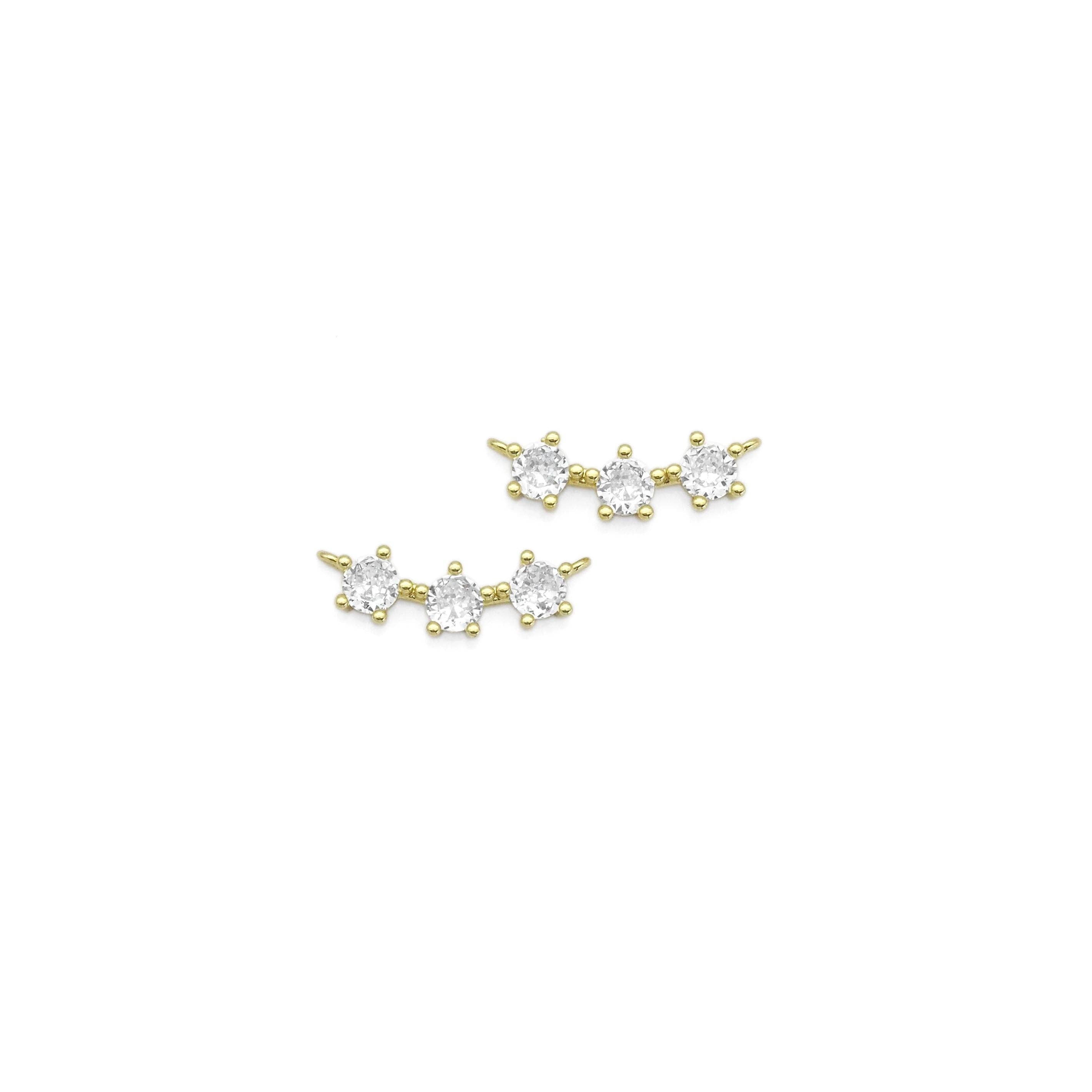 Gold Three Star Clear CZ Connector Charm, Sku#LK868