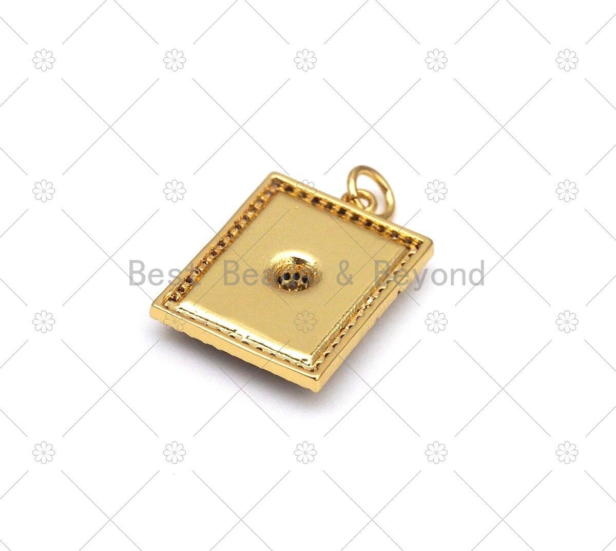 Colorful Enamel  Evil Eye On Rectangle Pendant, 18K Gold Filled CZ Micro Pave Charm, Necklace Bracelet Charm Pendant,15x21mm,Sku#Y533