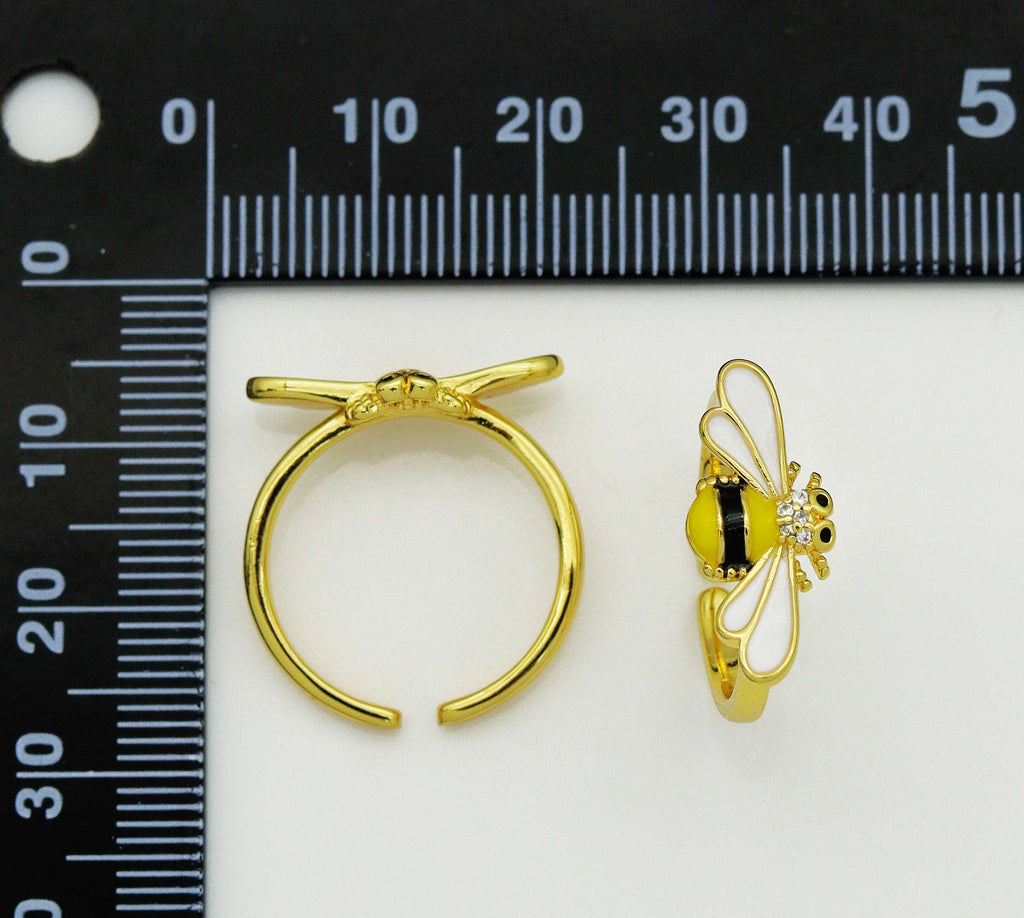CZ Enamel Bee Adjustable Ring, Sku#LD293