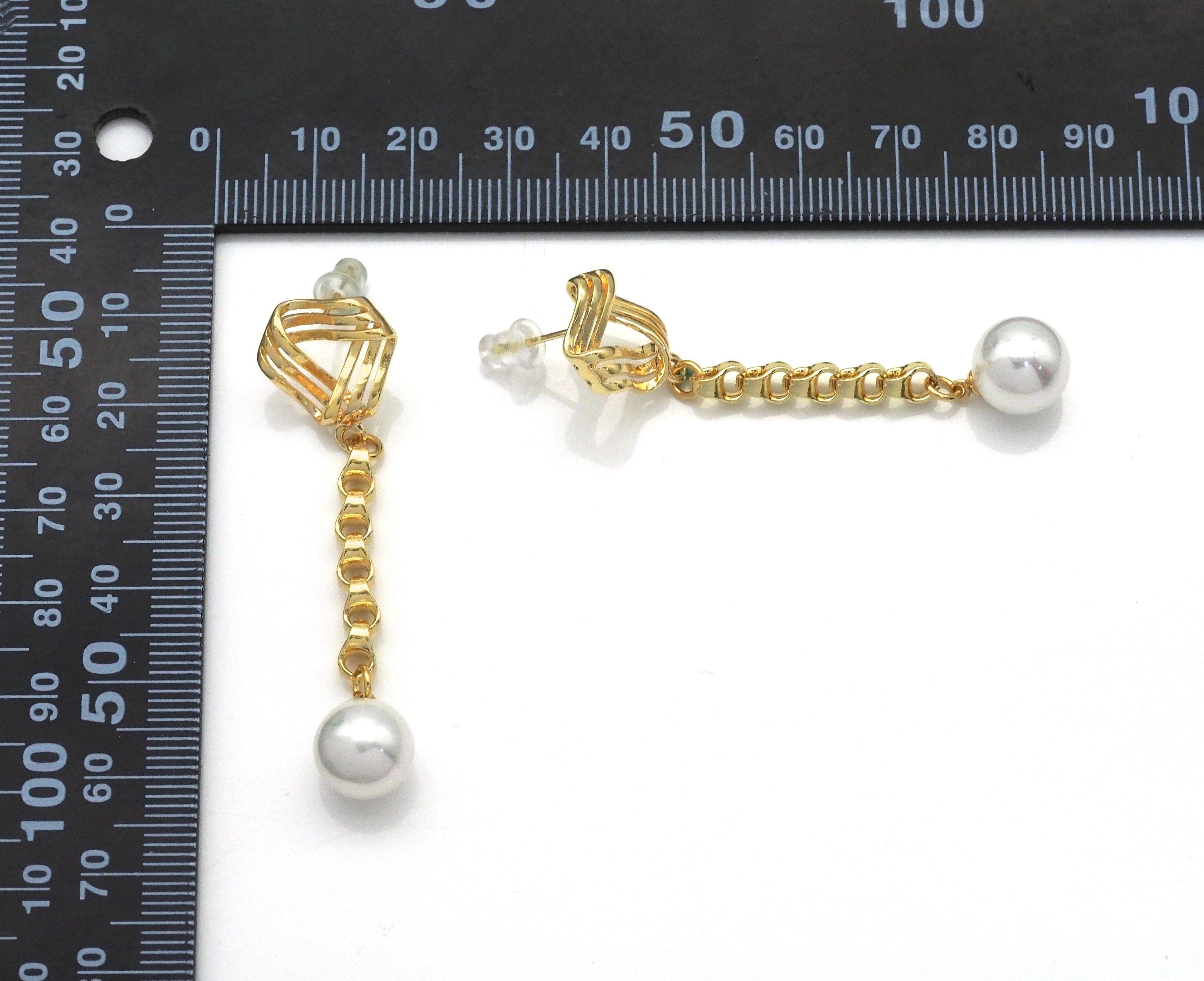 Gold Ear Climber Earrings, Link Pearl Earrings, Sku#LX123