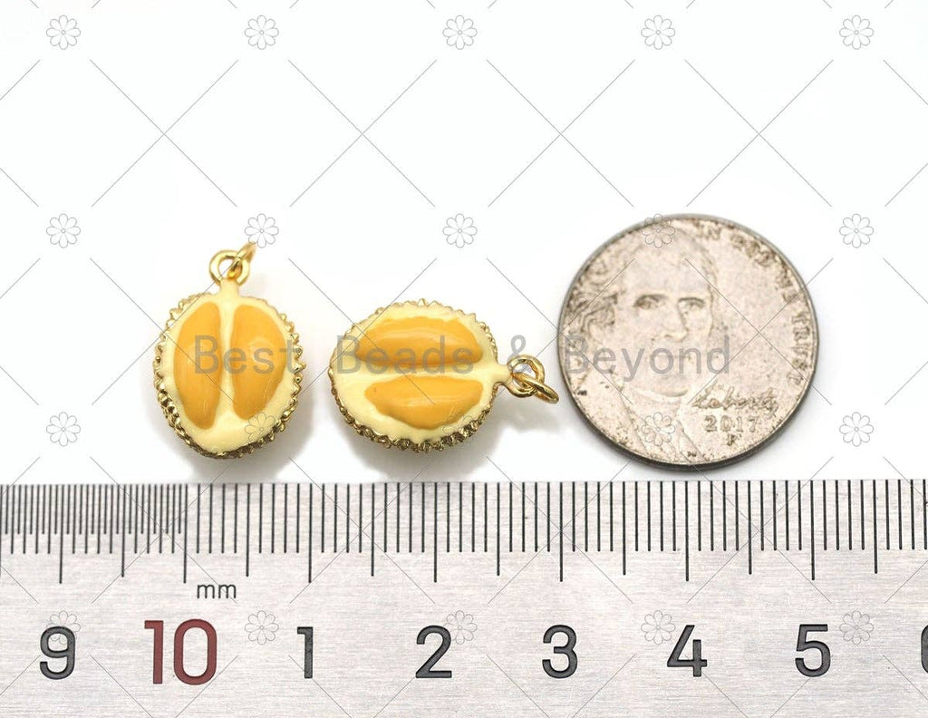 Orange Enamel Durian Charm, Sku#Y567