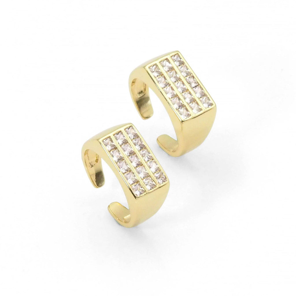 Gold CZ Rectangle Adjustable Ring, Sku#Y779