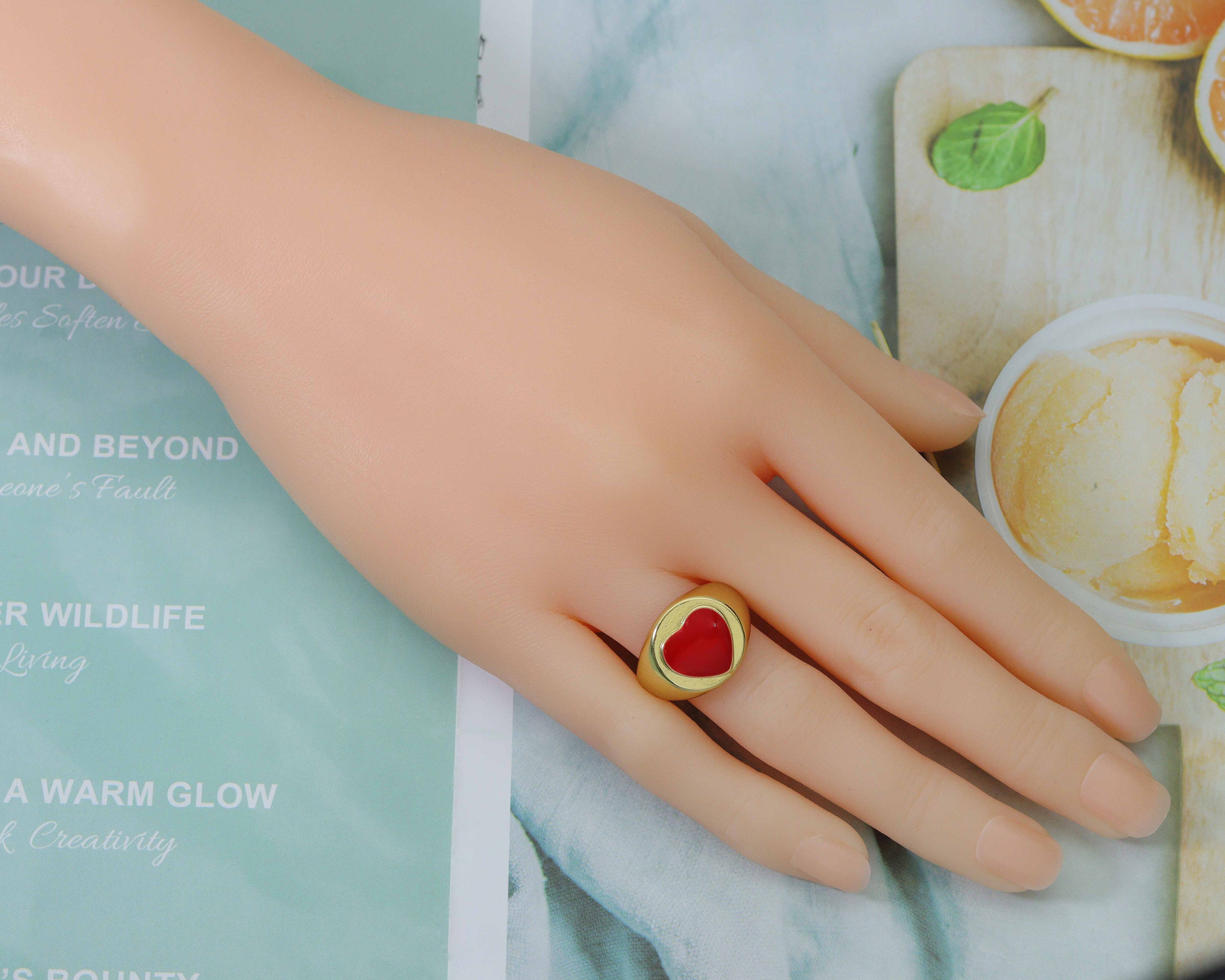 Enamel Heart Adjustable Ring, Sku#O96