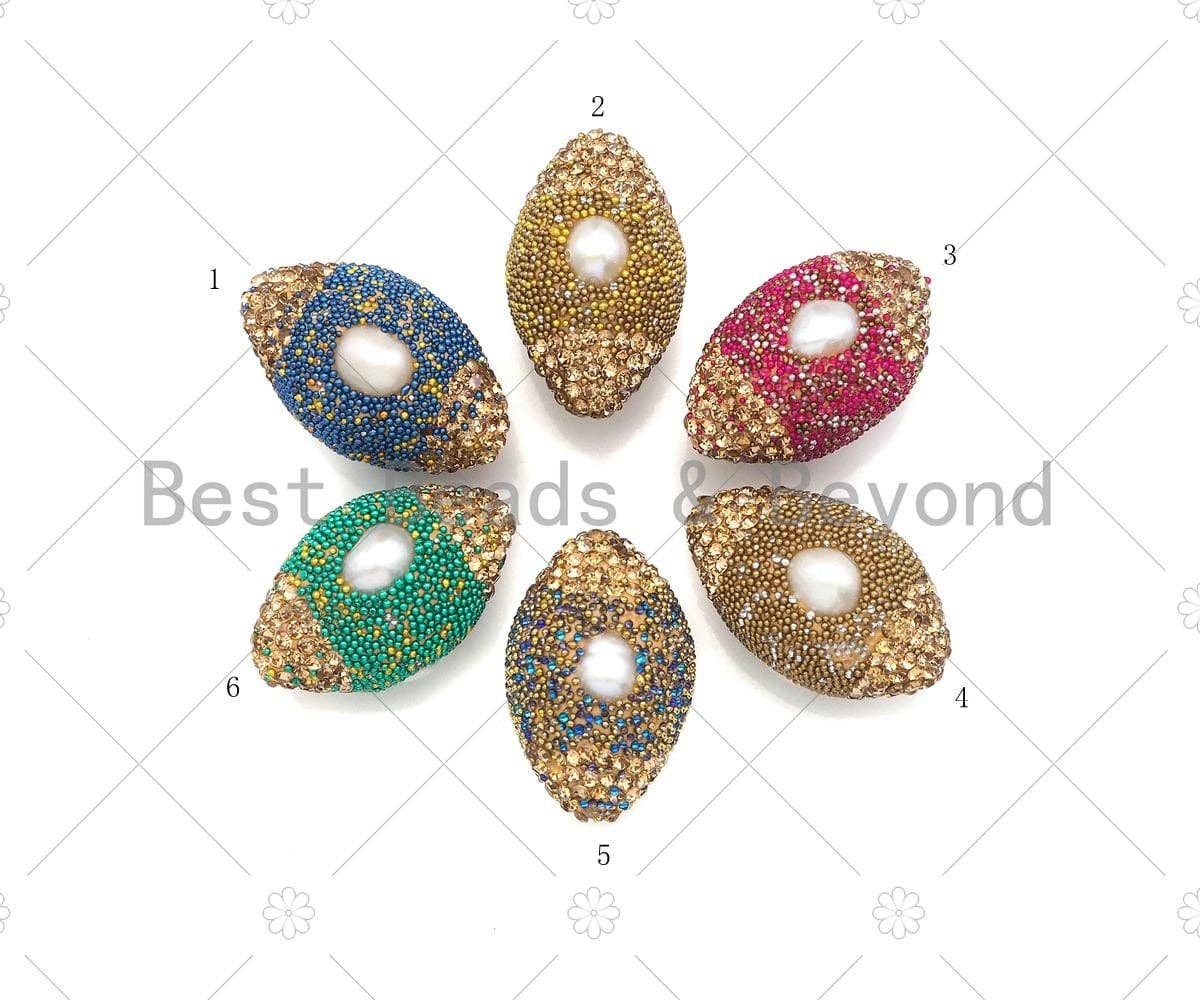 NEW Style Oval Football Shape Druzy Rhinestone Spacer Beads, Gold Tone Druzy Pearl Crystal Beads, Pave Rhinestone Spacer, 17x26mm, sku#V63