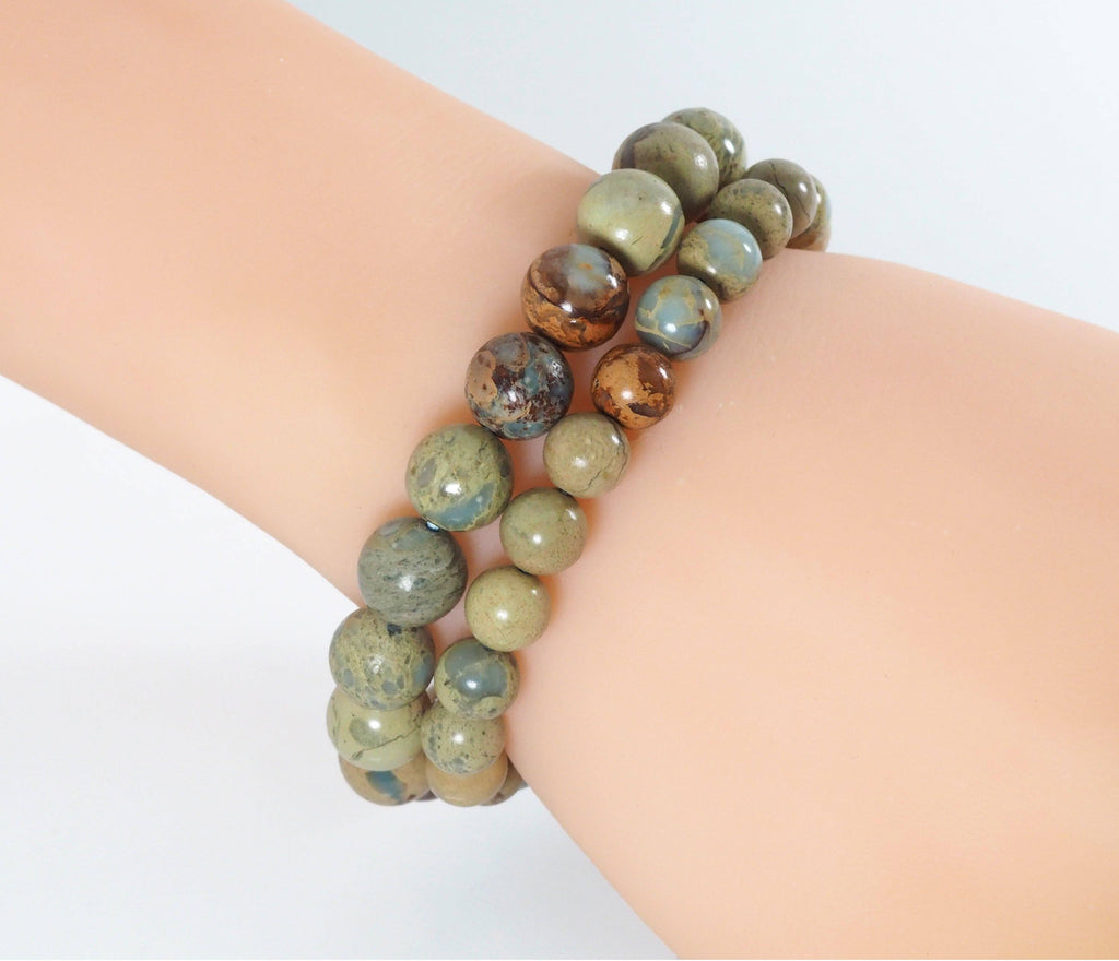 Genuine African Opal Round Smooth Stretchy Bracelet, 8mm/10mm Serpentine Bracelet, Sku#EF271