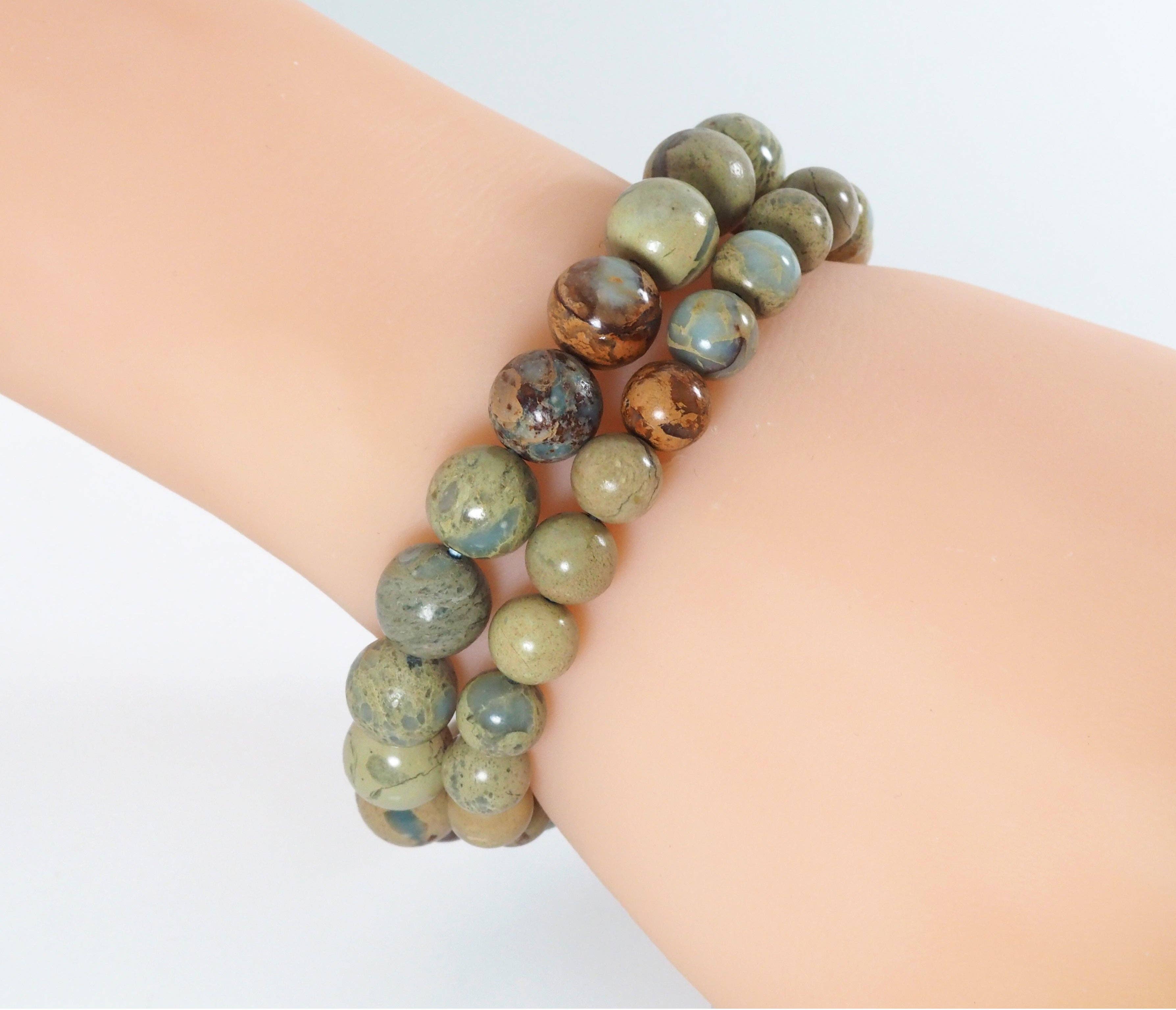 Genuine African Opal Round Smooth Stretchy Bracelet, 8mm/10mm Serpentine Bracelet, Sku#EF271