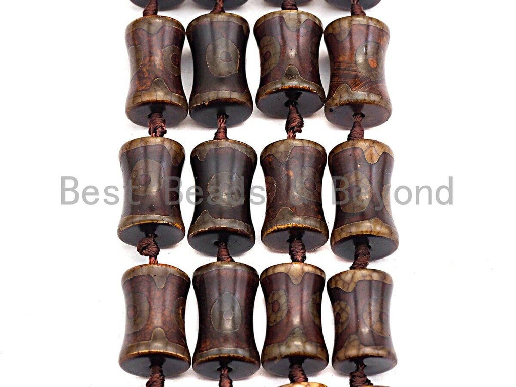 1pc/12pcs Natural Tibetan Agate Spool Beads, Black Brown Dzi Beads, Tibetan Dzi Beads, 15x22mm,sku#U500