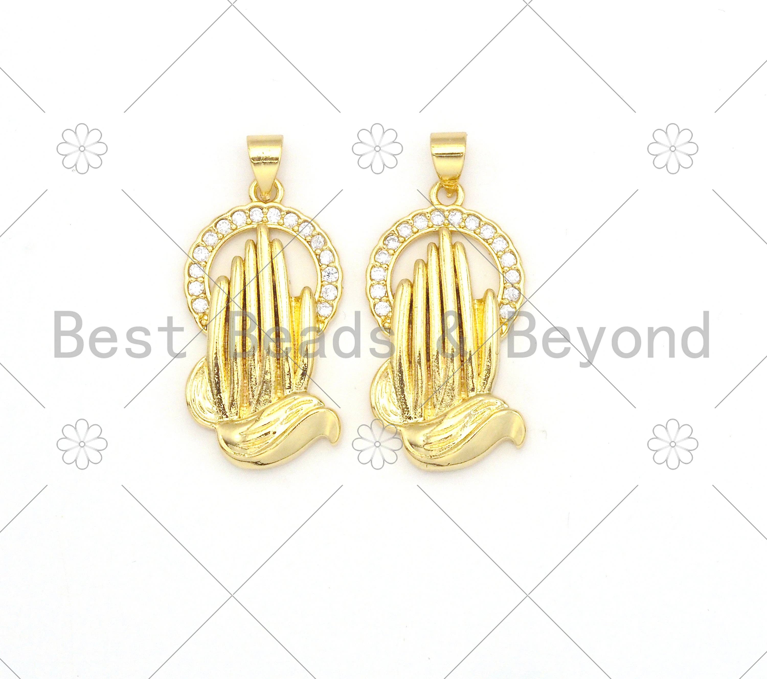 CZ Micro Pave Hand With Round Ring Shape Pendant/Charm,18K Gold Filled Hand Charm, Necklace Bracelet Charm Pendant,15x28mm,Sku#LK376