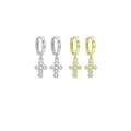 Gold Silver CZ Cross Pendant Hoop Earrings, Sku#LX739