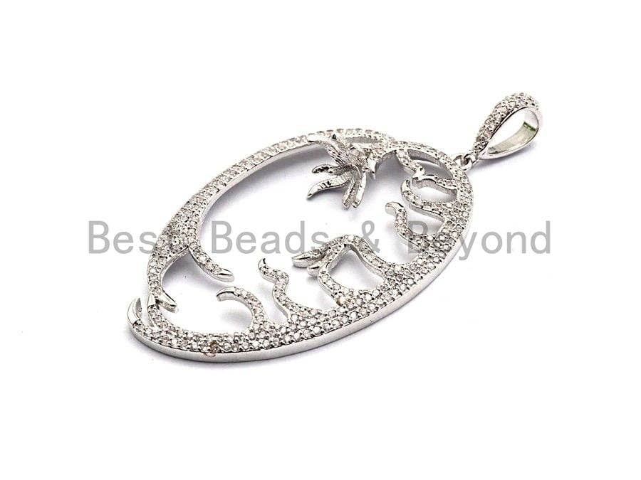 CZ Micro Pave Focal Hollow out Flower Leaf Pendant/Charm,Cubic Zirconia Paved Charm, Necklace Bracelet Charm Pendant, 33x51mm,sku#F855