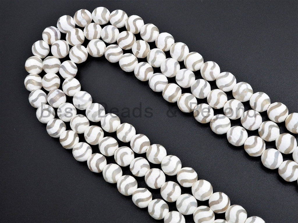 Quality Dzi White Agate beads, Round Faceted Wavy Lines, 6mm/8mm/10mm/12mm, Tibetan beads, White Lace Agate Beads, 15.5inch strand, SKU#U402