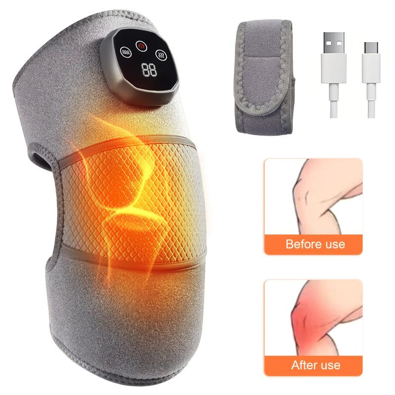 Portable 3-In-1 Heated Knee Massager, Shoulder Heating Pads & Elbow Brace with Vibration, Cordless USB Rechargeable Stress Relief Wrap Adjustable Relaxing