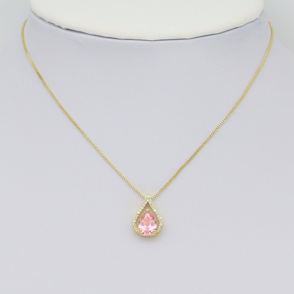 Pink Clear CZ Teardrop Charm/Necklace, Sku#LK926