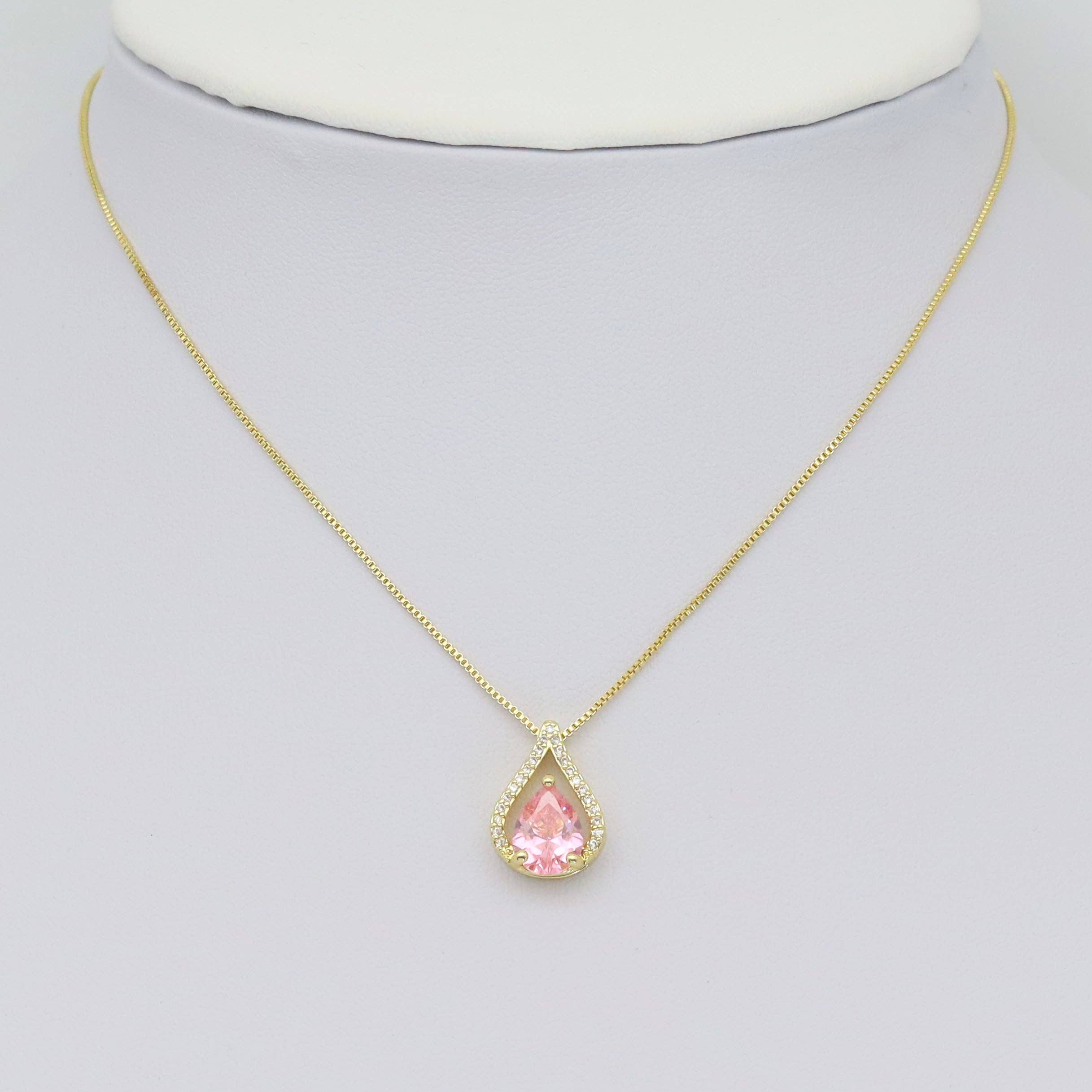Pink Clear CZ Teardrop Charm/Necklace, Sku#LK926