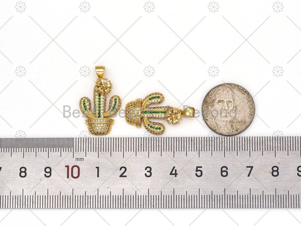 CZ Micro Pave Cactus Shape with Big CZ Flower Pendant,18K Gold Filled Cactus Charm, Necklace Bracelet Charm Pendant,17x23mm,Sku#LK465