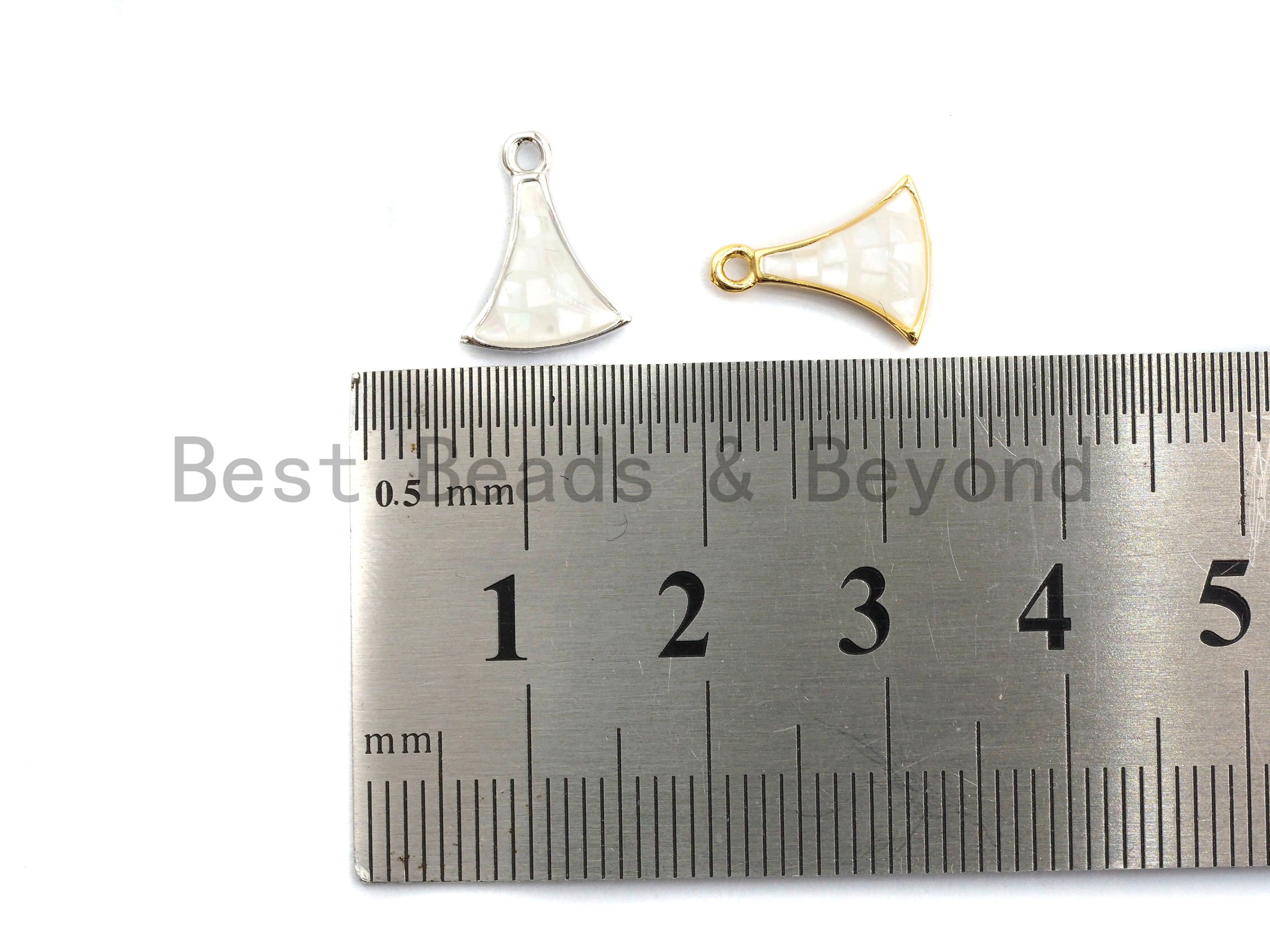 100% Natural White Mother of Pearl Fan-Shaped Charm in Gold/Silver Finish, White Shell Pendant, Fan Shape Charm, 9x12mm,SKU#Z301