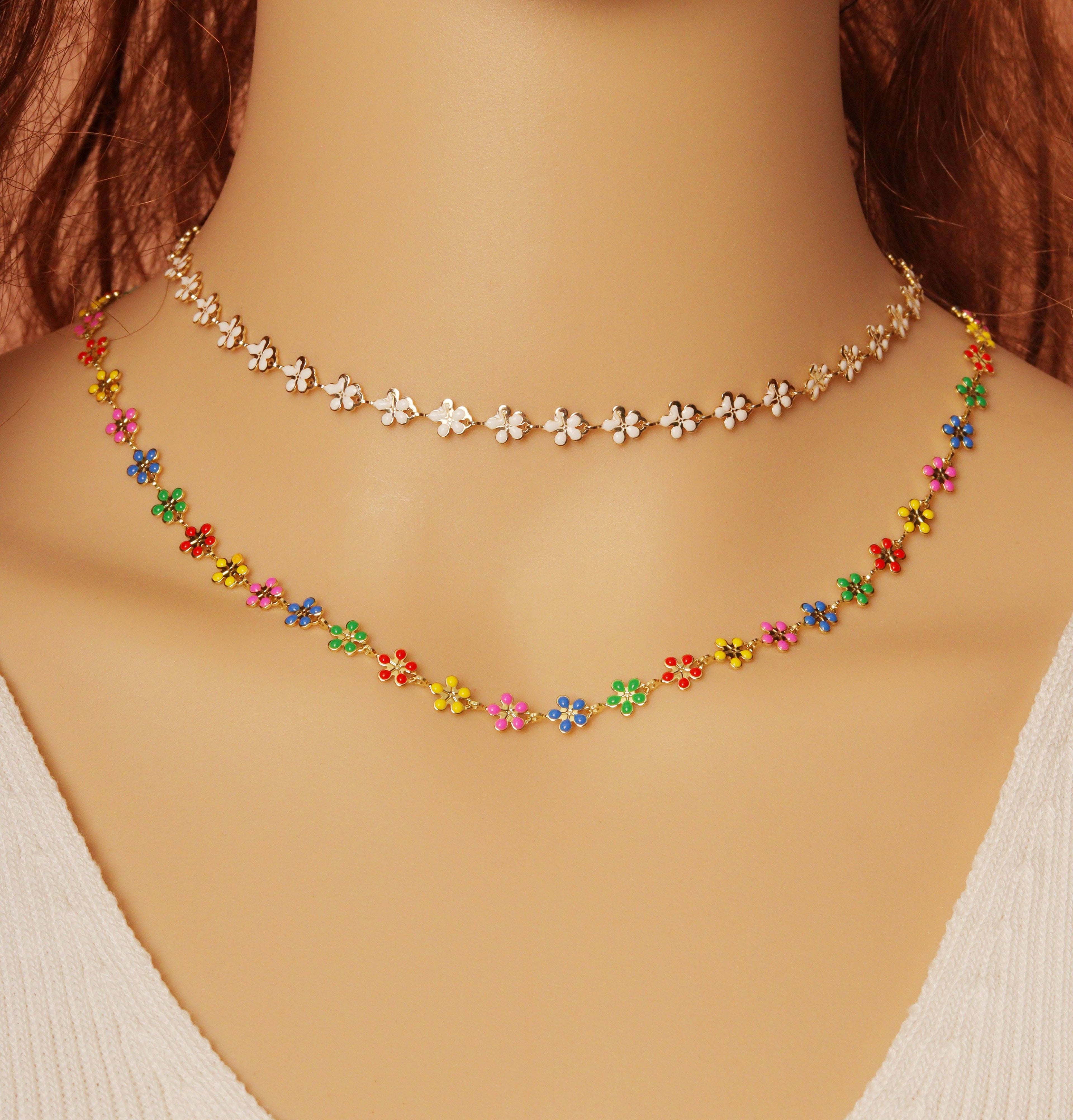 Gold Dainty Enamel Flower Chain by Yard/Necklace,sku#LS12