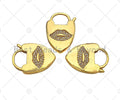 CZ Micro Pave Lips Padlock Clasp Charms, Lip CZ On Padlock Clasp, Gold Charm Pendant, Padlock Necklace Charm Connector, 17x24mm, Sku#K161