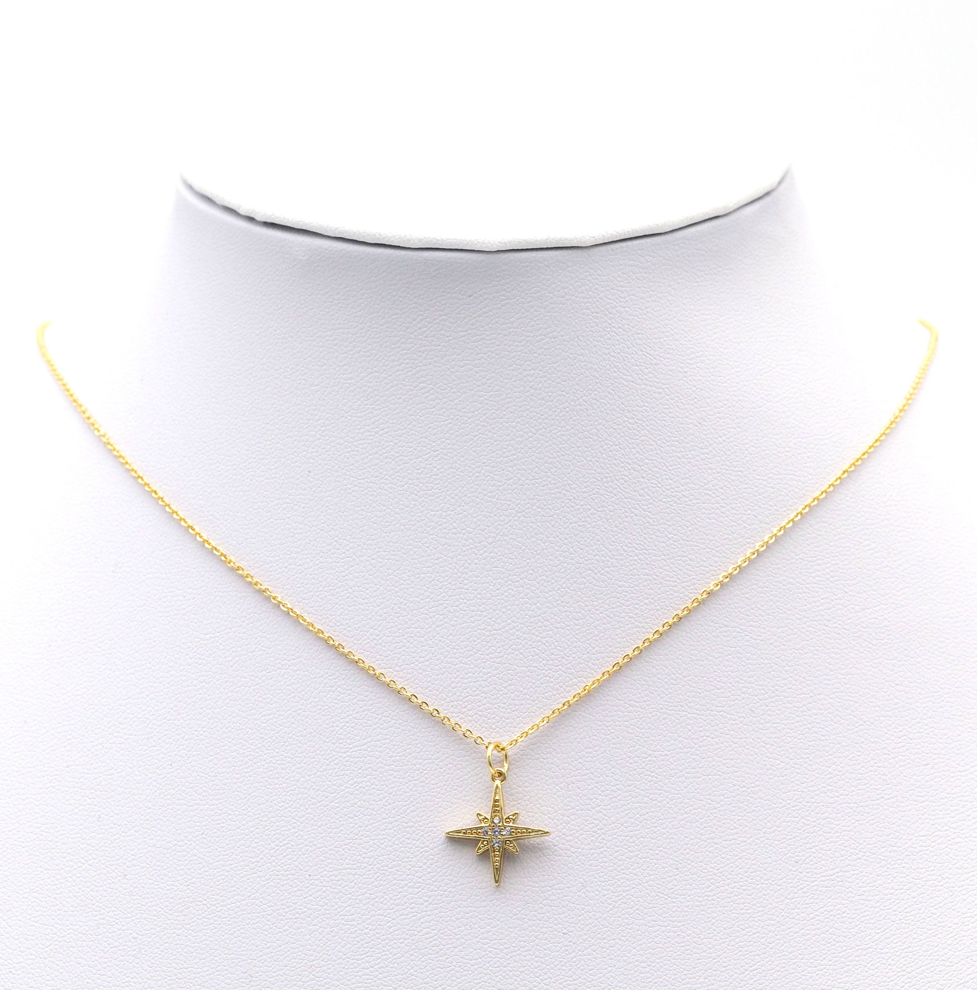 CZ Gold Silver North Star Charm, Sku#Y763