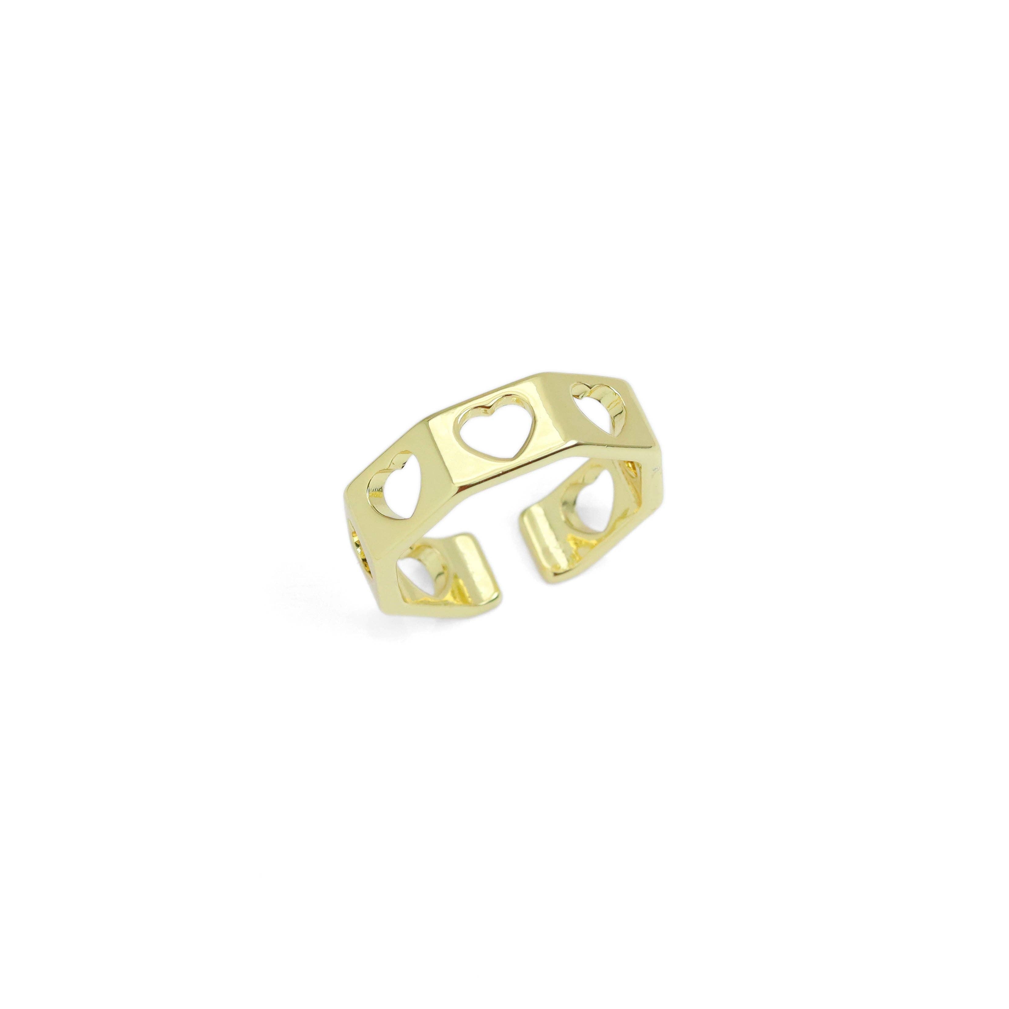 Gold Hollow Out Heart Polygon Adjustable Ring, Sku#LX620
