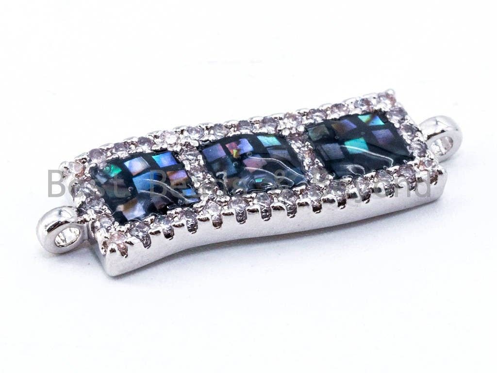 CZ Micro Pave Abalone Rectangle Connector, SKU#E329C