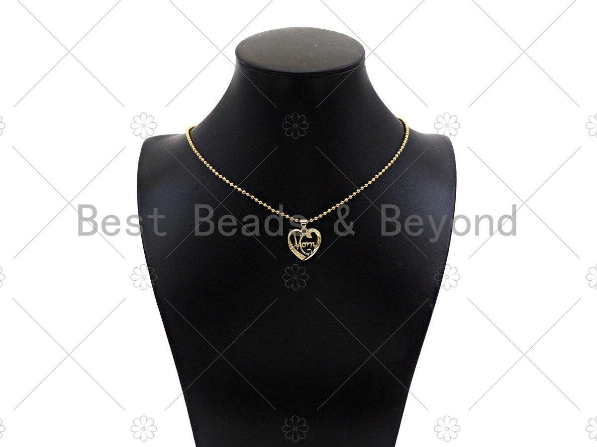 Gold Filled CZ Micro Pave Mom word On Heart Shape Pendant, 18K Gold Filled Heart Charm, Mother's Day,Necklace Pendant,18x18mm,Sku#LD123