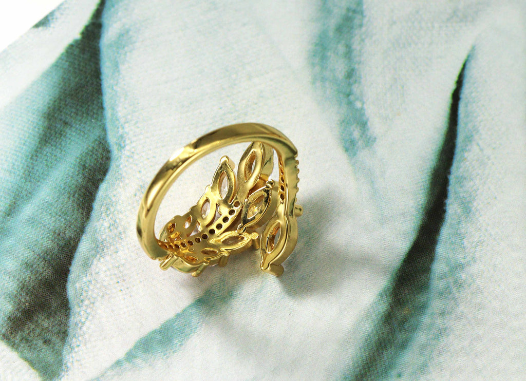 CZ Pave Leaf Ring,Sku#X289