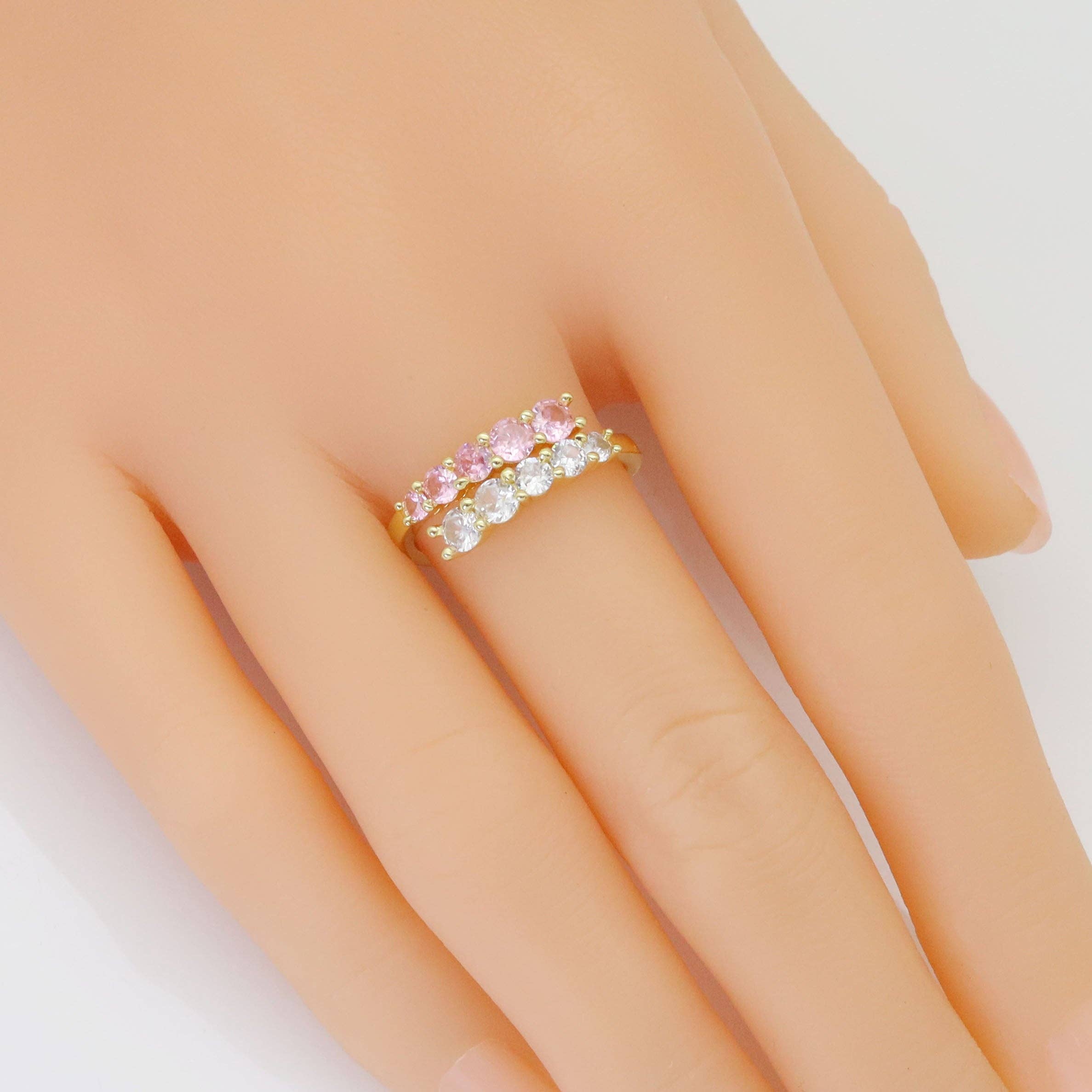 Gold Silver Pink Clear CZ Adjustable Ring, Sku#A150