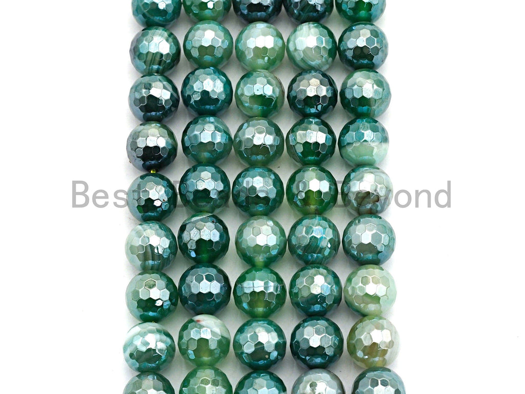 Mystic Plated Faceted Green Agate beads, 6mm/8mm/10mm/12mm Agate Gemstone beads, Natural Agate Beads, 15.5inch strand, SKU#U444