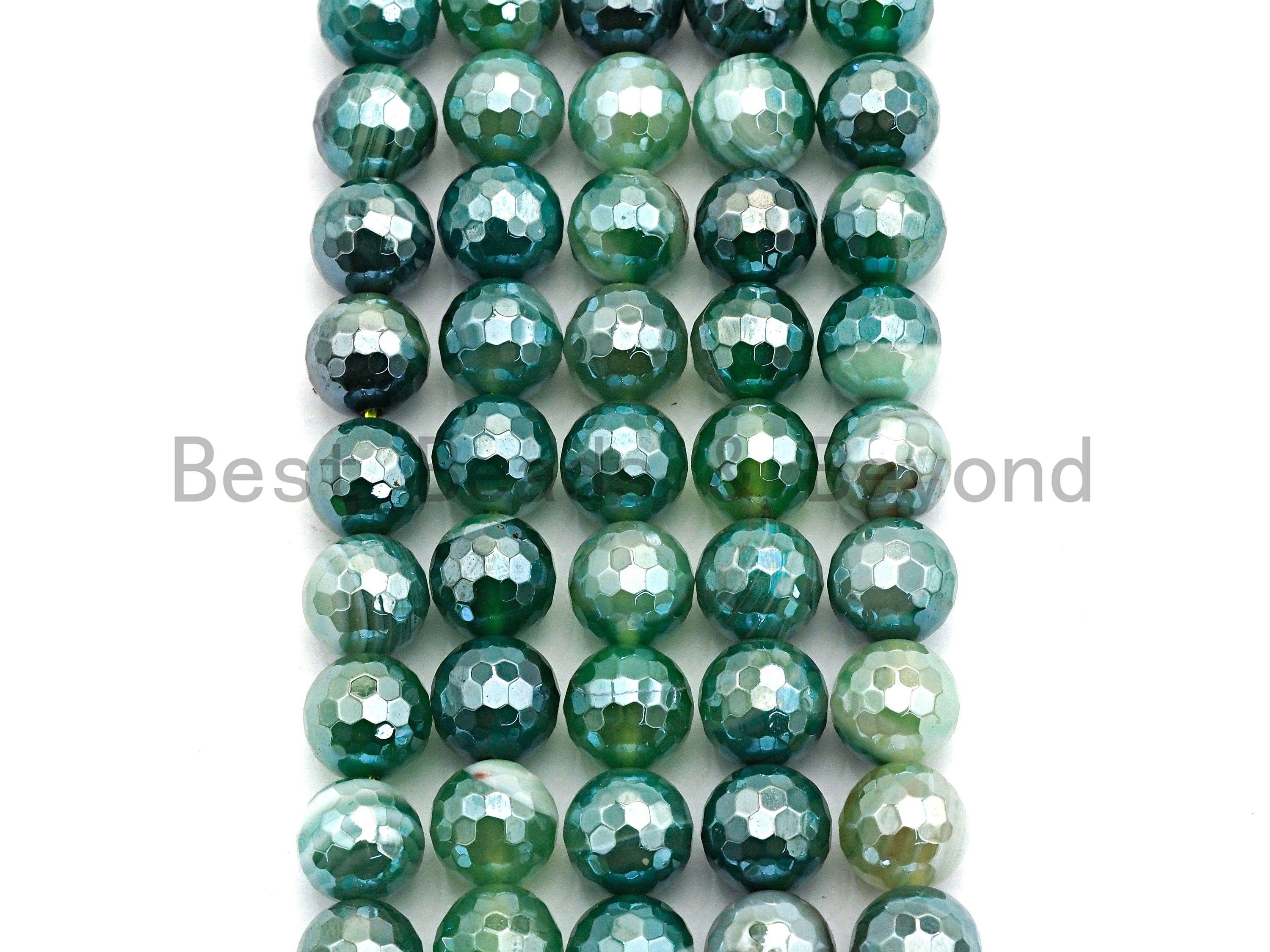 Mystic Plated Faceted Green Agate beads, 6mm/8mm/10mm/12mm Agate Gemstone beads, Natural Agate Beads, 15.5inch strand, SKU#U444