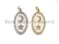 CZ Pave Enamel Oval With Star And Moon Pendant, Gold/Silver, CZ Micro Pave Oil Drop Oval pendant,Enamel Jewelry,12x23mm,sku#Z401