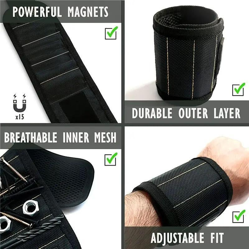 Magnetic Wristband, Adjustable Breathable Tools Storage Armband, Wrist Magnet Screw Holder, Magnetic Wrist Strap for Holding Tools, Screws, Nails, Bolts, Drilling Bits, Tool Pockets