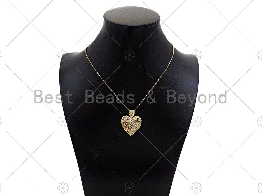 Colorful CZ Micro Pave Love Word On Heart Shape Pendant, 18K Gold Filled Heart Charm, Necklace Bracelet Charm Pendant,25x24mm,Sku#LD105