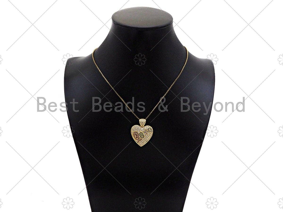 Colorful CZ Micro Pave Love Word On Heart Shape Pendant, 18K Gold Filled Heart Charm, Necklace Bracelet Charm Pendant,25x24mm,Sku#LD105