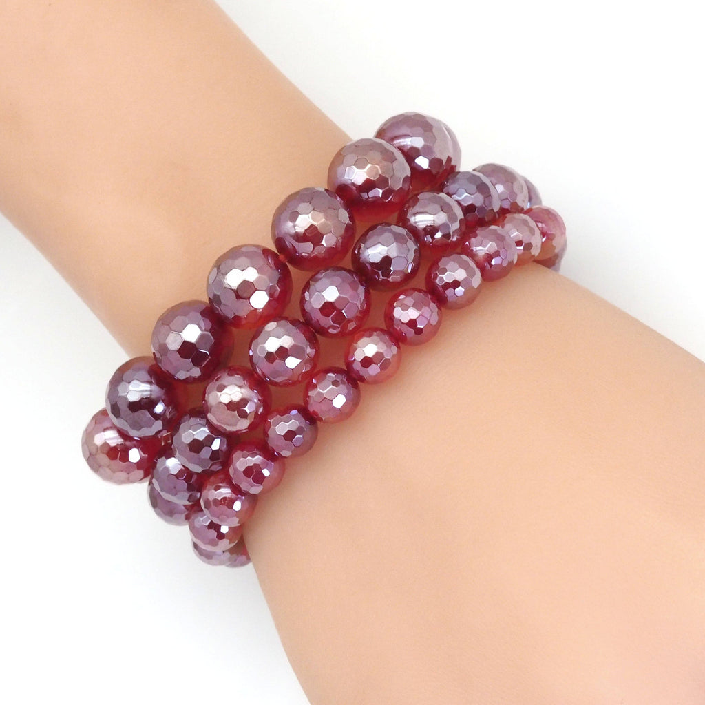 Mystic Red Agate Round Faceted Stretchy Bracelet, Sku#EF385C