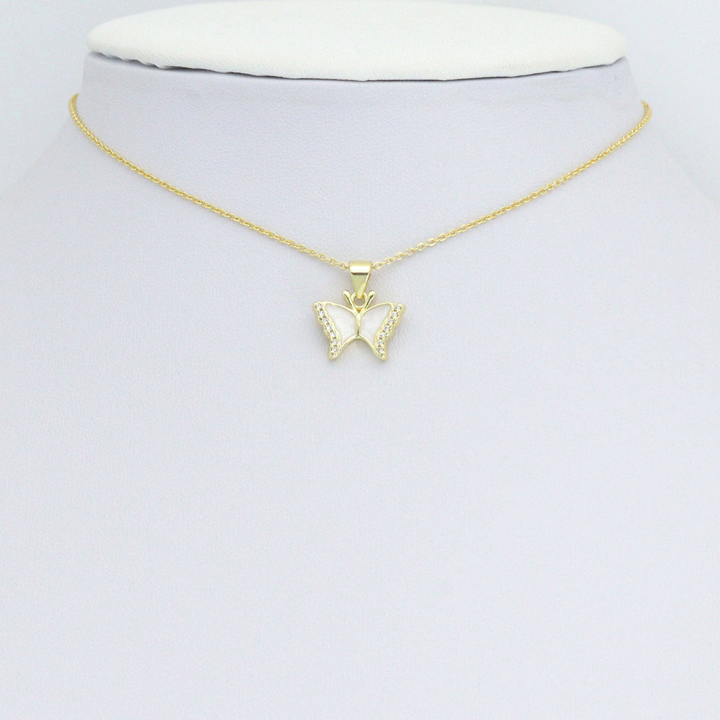 Clear CZ Gold White Enamel Butterfly Charm Pendant,Sku#LD713