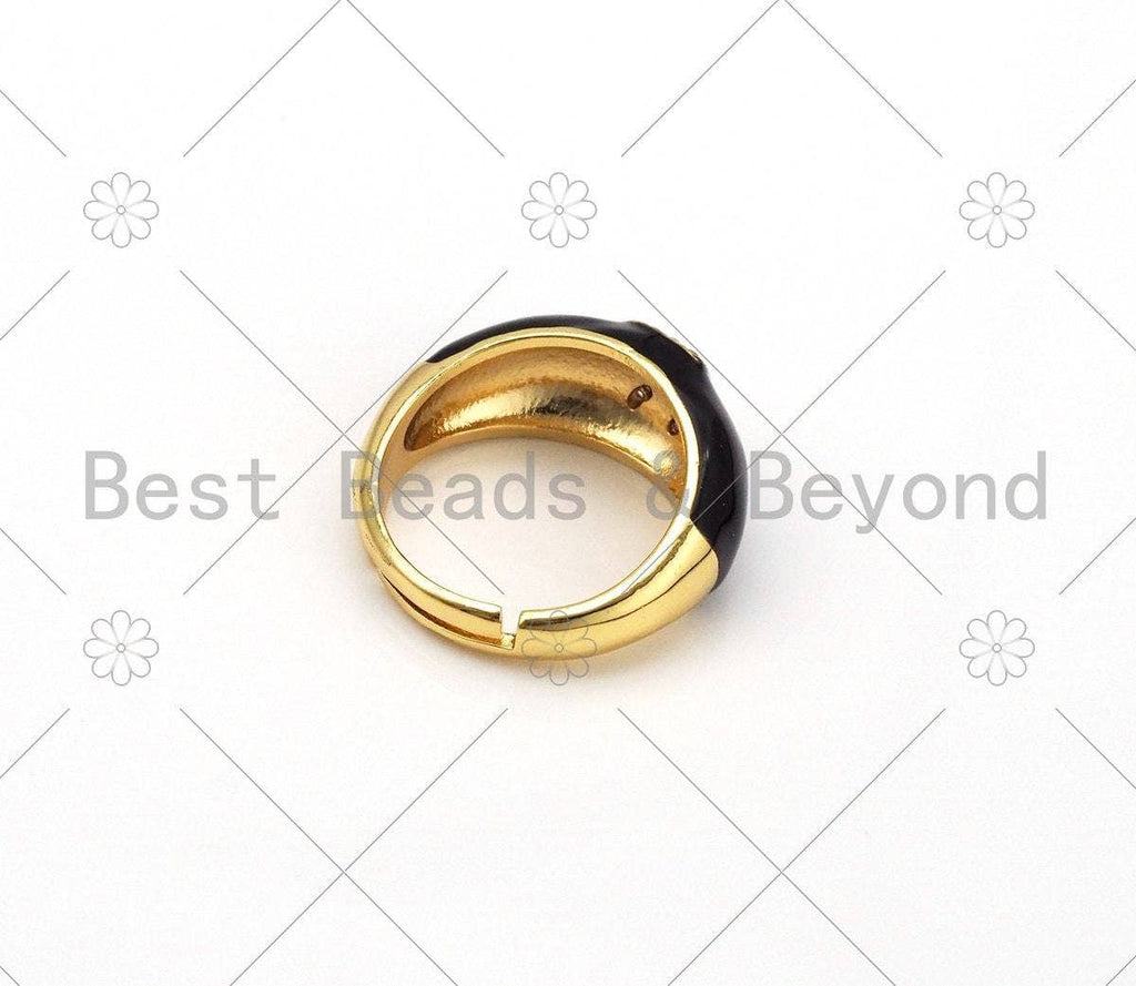 CZ Black Enamel Alphabet Adjustable Ring, Sku#O72